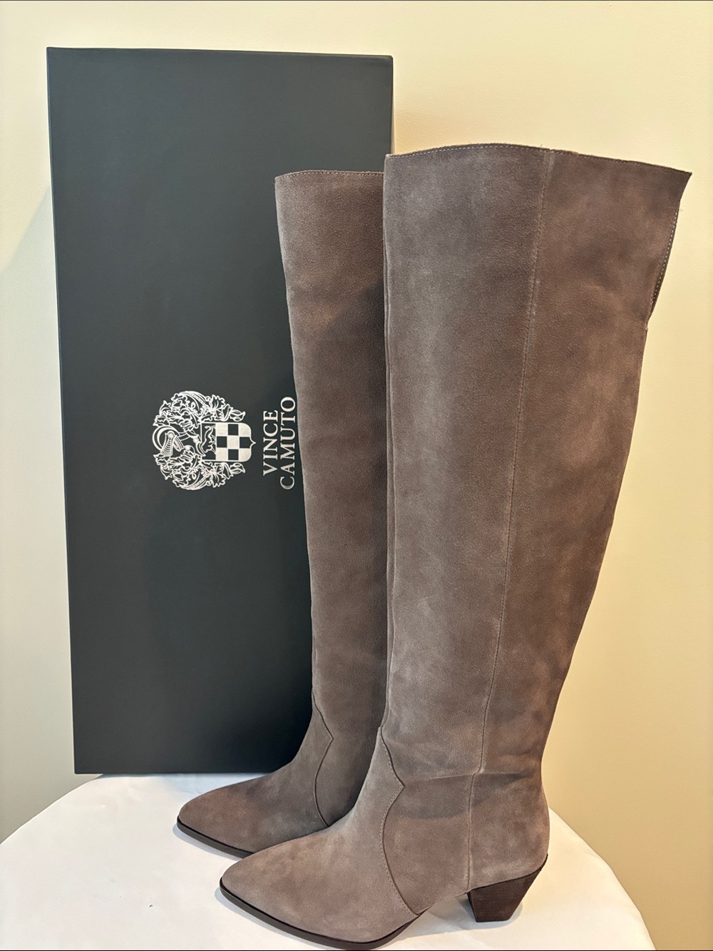 NEW! Vince Camuto Taupe Suede Over-the-Knee Boots 9 Wide Calf